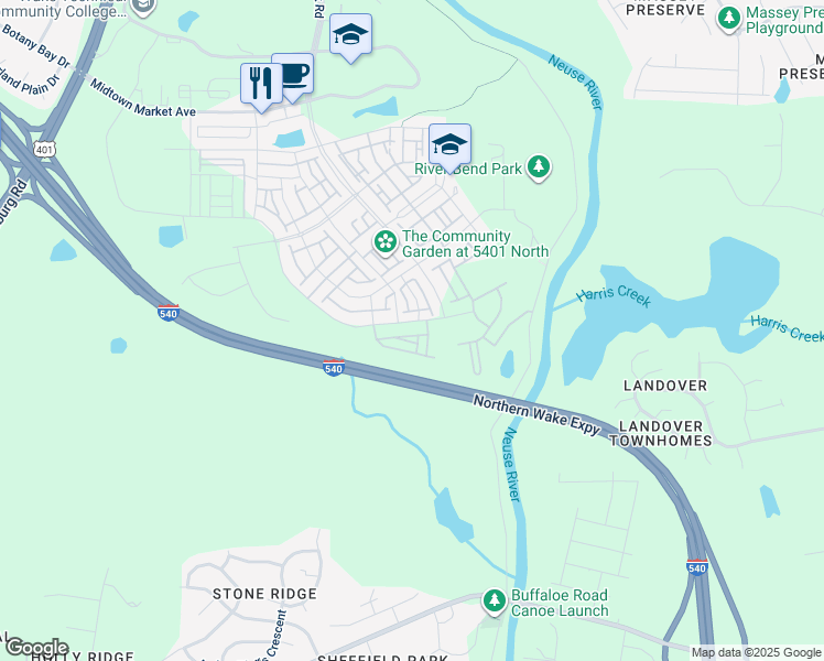 map of restaurants, bars, coffee shops, grocery stores, and more near 4907 Crescent Square Street in Raleigh