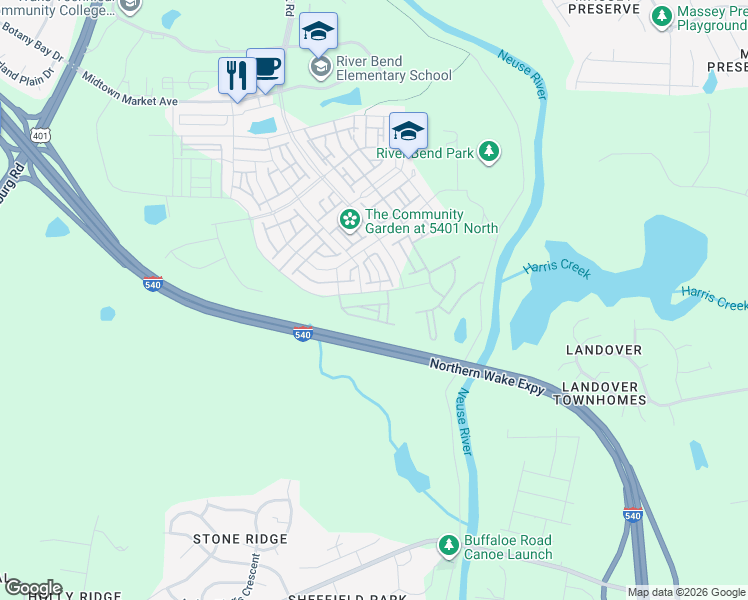 map of restaurants, bars, coffee shops, grocery stores, and more near 4907 Crescent Square Street in Raleigh