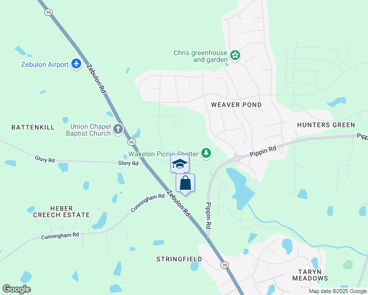 map of restaurants, bars, coffee shops, grocery stores, and more near 1042 Sweet Woodruff Drive in Zebulon