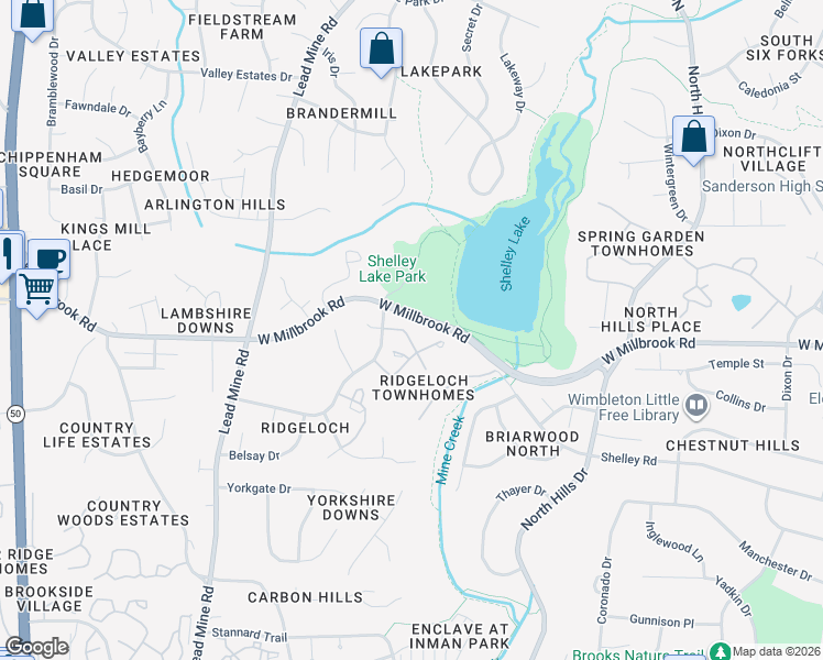 map of restaurants, bars, coffee shops, grocery stores, and more near 5744 3 Oaks Drive in Raleigh