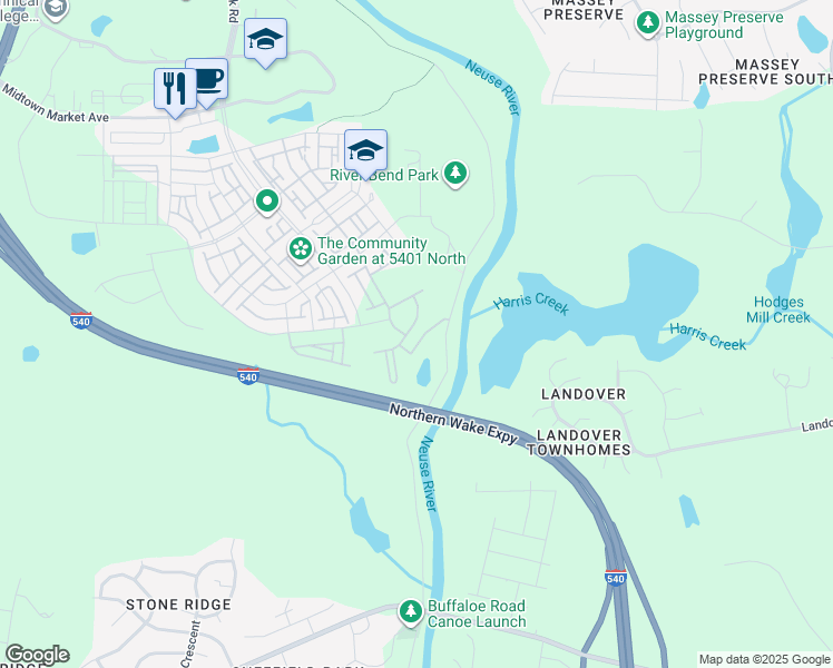 map of restaurants, bars, coffee shops, grocery stores, and more near Reach Drive in Wake County
