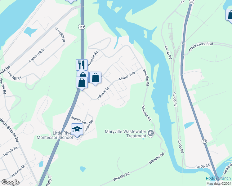 map of restaurants, bars, coffee shops, grocery stores, and more near 834 Red Hill Drive in Louisville
