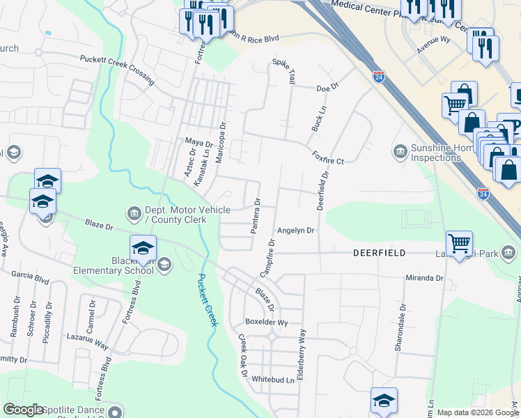 map of restaurants, bars, coffee shops, grocery stores, and more near 762 Pantera Drive in Murfreesboro