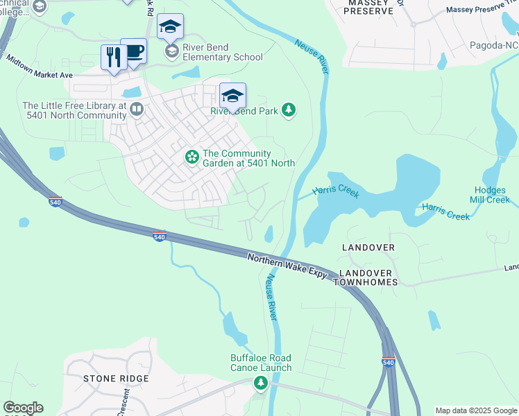 map of restaurants, bars, coffee shops, grocery stores, and more near Reach Drive in Wake County