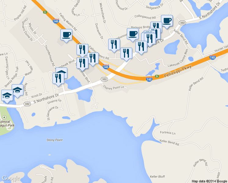 map of restaurants, bars, coffee shops, grocery stores, and more near 9607 Levens Way in Knoxville
