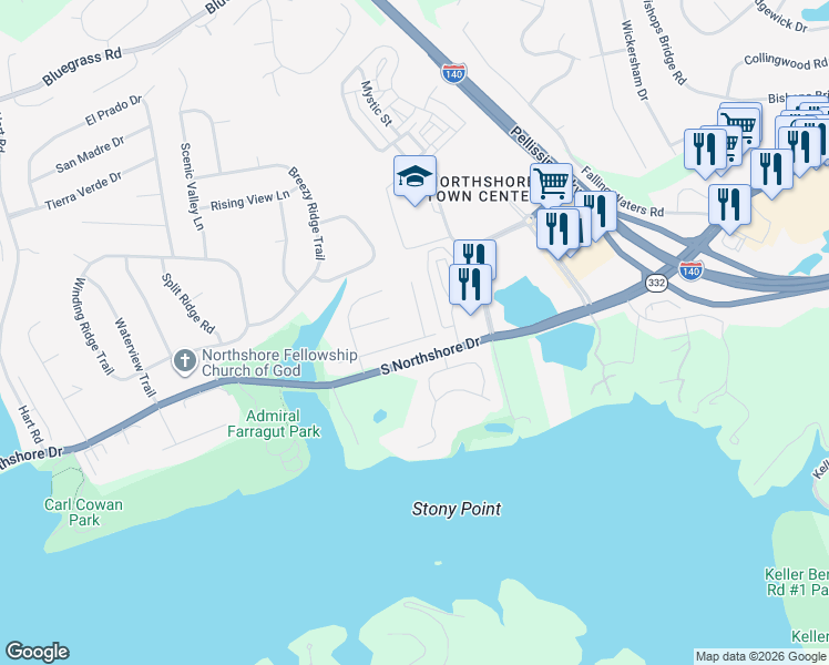 map of restaurants, bars, coffee shops, grocery stores, and more near 9800 Gentian Lane in Knoxville