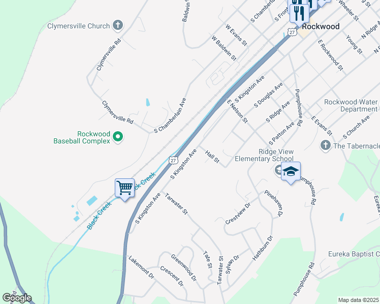 map of restaurants, bars, coffee shops, grocery stores, and more near 570 South Kingston Avenue in Rockwood