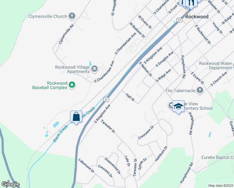 map of restaurants, bars, coffee shops, grocery stores, and more near 570 South Kingston Avenue in Rockwood