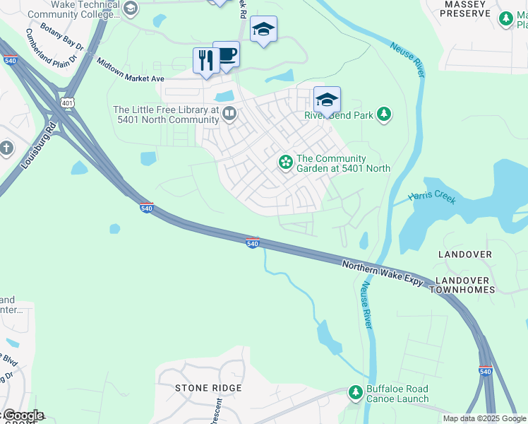 map of restaurants, bars, coffee shops, grocery stores, and more near 5116 Crescent Square Street in Raleigh