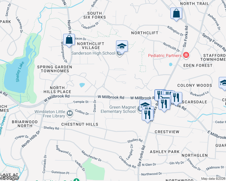 map of restaurants, bars, coffee shops, grocery stores, and more near 408 Snelling Road in Raleigh