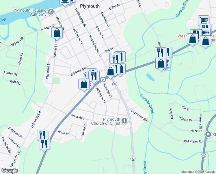 map of restaurants, bars, coffee shops, grocery stores, and more near 112 Brinkley Place in Plymouth