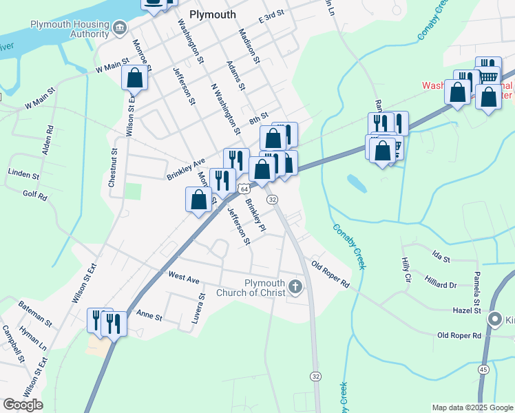 map of restaurants, bars, coffee shops, grocery stores, and more near 112 Brinkley Place in Plymouth
