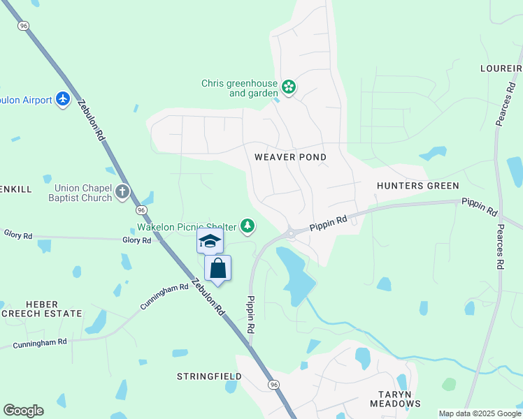 map of restaurants, bars, coffee shops, grocery stores, and more near 4089 Weavers Pond Drive in Zebulon