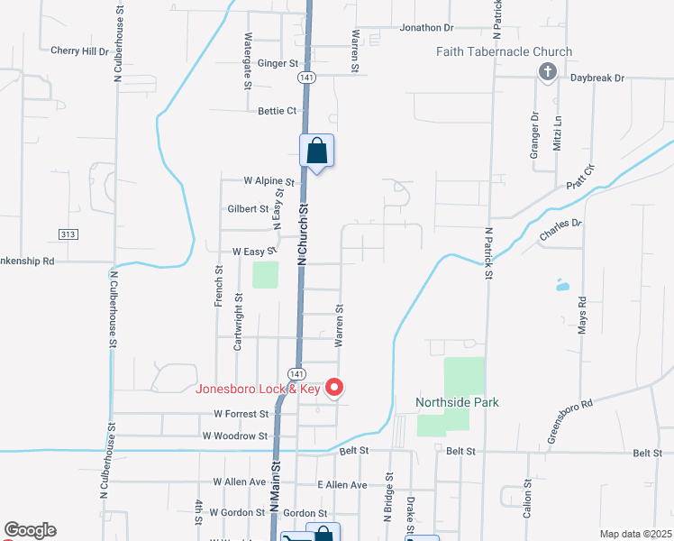 map of restaurants, bars, coffee shops, grocery stores, and more near 212 Pine Street in Jonesboro
