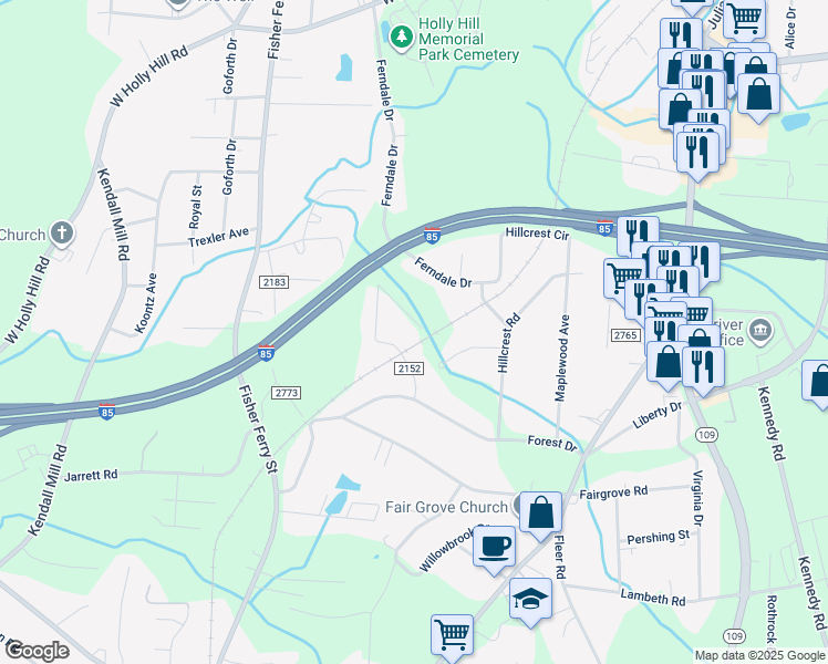 map of restaurants, bars, coffee shops, grocery stores, and more near 112 Woodland Lane in Thomasville