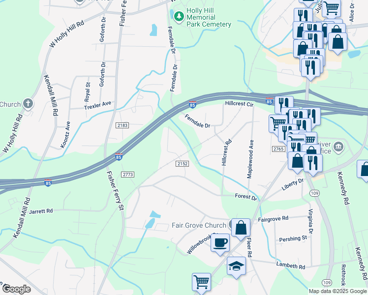 map of restaurants, bars, coffee shops, grocery stores, and more near 112 Woodland Lane in Thomasville