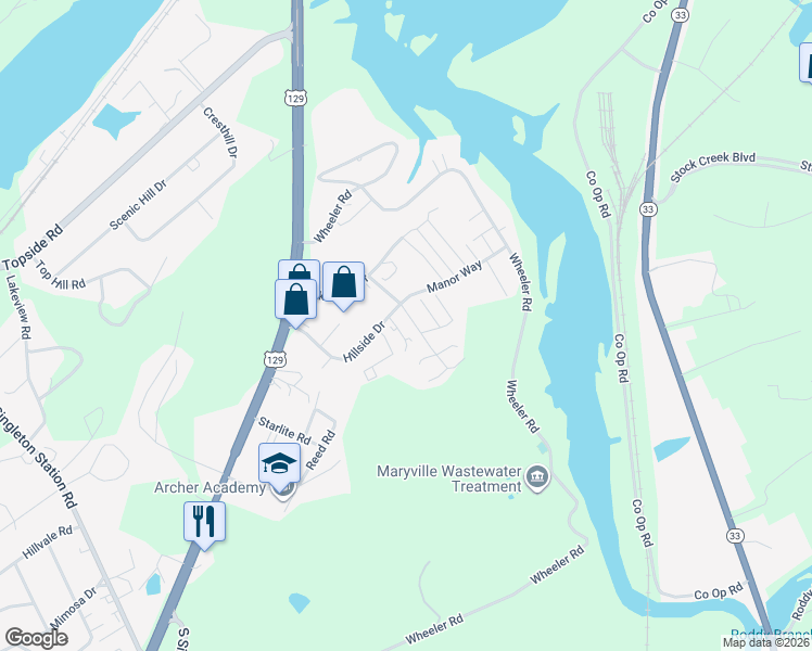 map of restaurants, bars, coffee shops, grocery stores, and more near 834 Red Hill Drive in Louisville