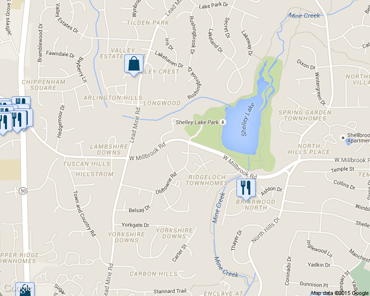 map of restaurants, bars, coffee shops, grocery stores, and more near 2000 Biddestone Court in Raleigh