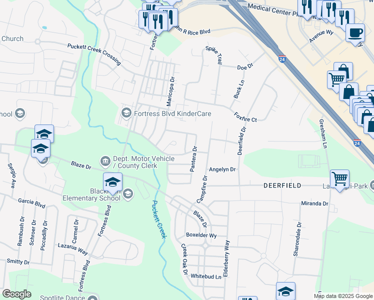 map of restaurants, bars, coffee shops, grocery stores, and more near 820 Chickamauga Drive in Murfreesboro