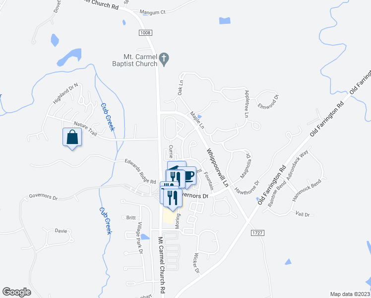 map of restaurants, bars, coffee shops, grocery stores, and more near 20084 Long in Chapel Hill