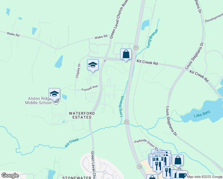 map of restaurants, bars, coffee shops, grocery stores, and more near 1200 Pickett Branch Road in Cary