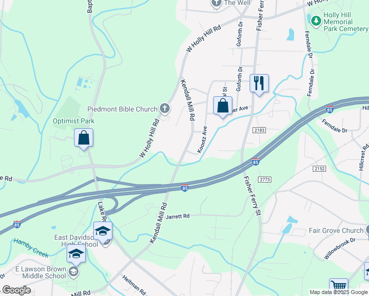 map of restaurants, bars, coffee shops, grocery stores, and more near 204 Kendall Mill Road in Thomasville