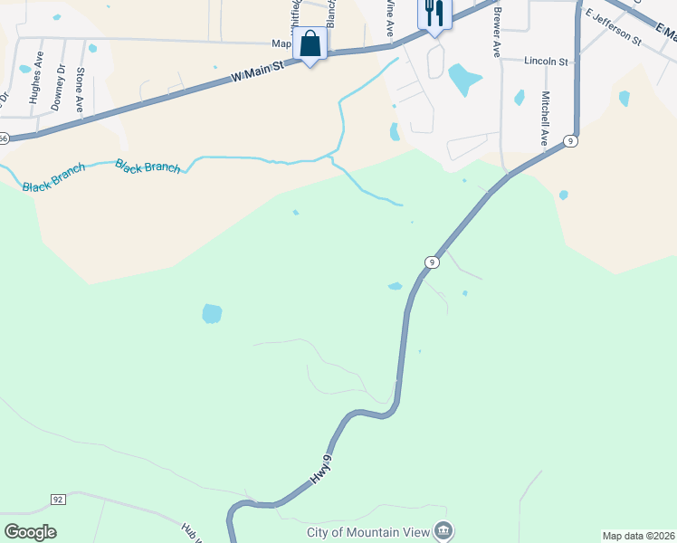 map of restaurants, bars, coffee shops, grocery stores, and more near 17221 Arkansas 9 in Mountain View