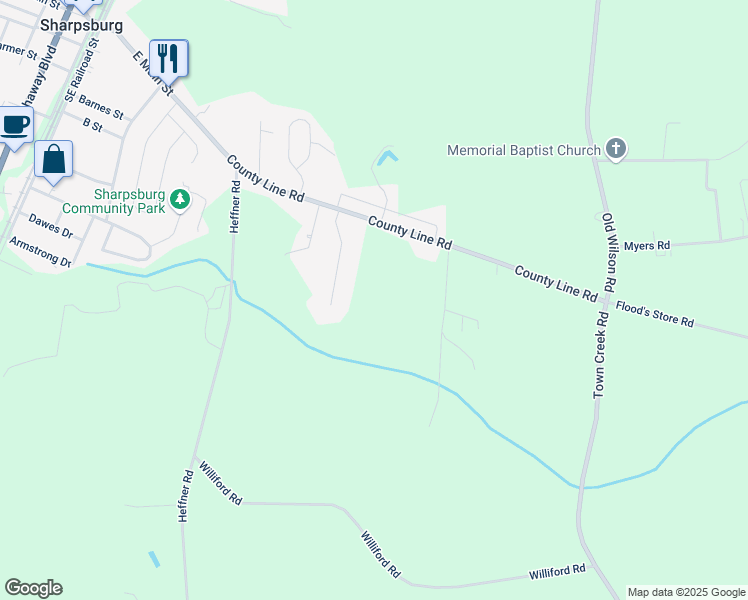 map of restaurants, bars, coffee shops, grocery stores, and more near 9045 County Line Road in Rocky Mount