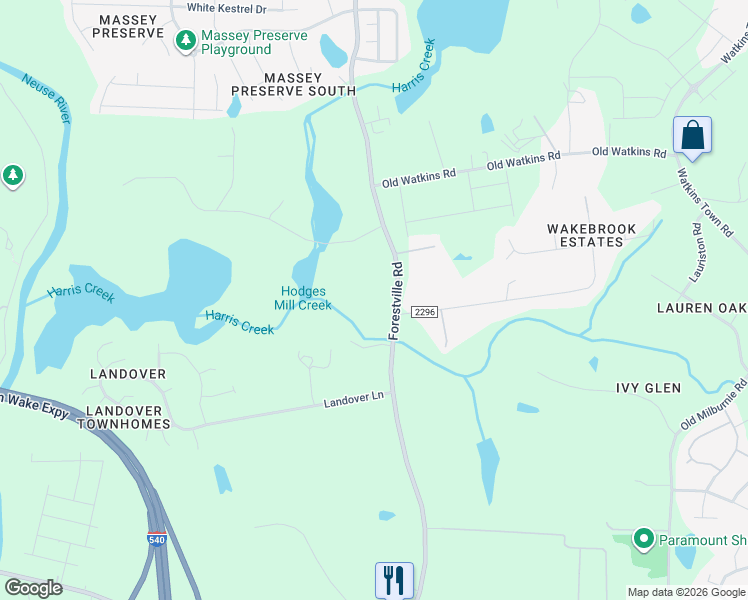 map of restaurants, bars, coffee shops, grocery stores, and more near 4536 Forestville Road in Raleigh