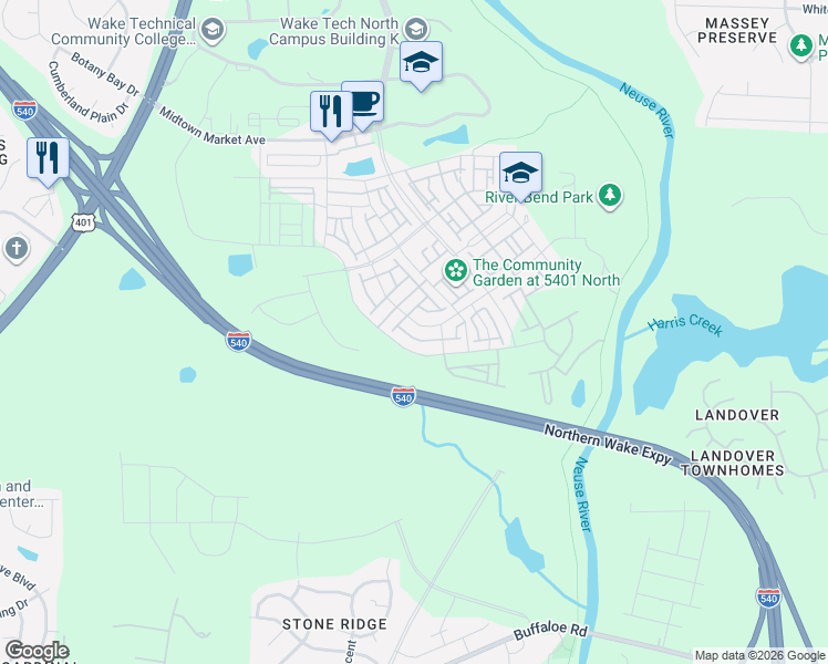 map of restaurants, bars, coffee shops, grocery stores, and more near 6125 Giddings Street in Raleigh
