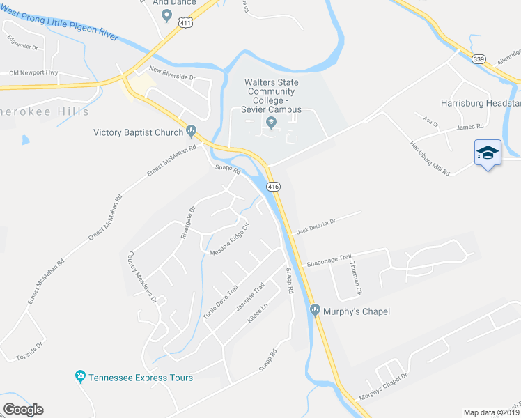 map of restaurants, bars, coffee shops, grocery stores, and more near 1514 River Colony Court in Sevierville