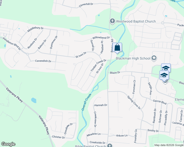 map of restaurants, bars, coffee shops, grocery stores, and more near 1210 Timber Creek Drive in Murfreesboro
