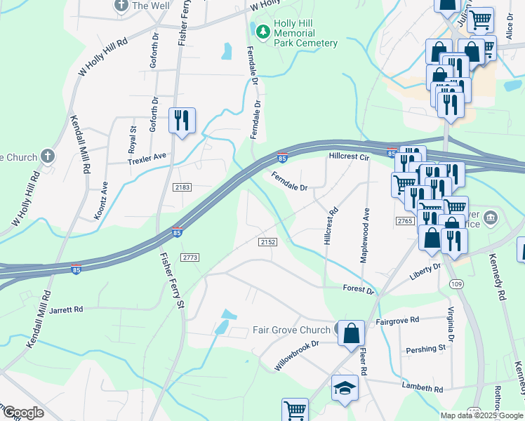 map of restaurants, bars, coffee shops, grocery stores, and more near 108 Woodland Lane in Thomasville