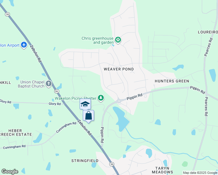 map of restaurants, bars, coffee shops, grocery stores, and more near 4086 Weavers Pond Drive in Zebulon