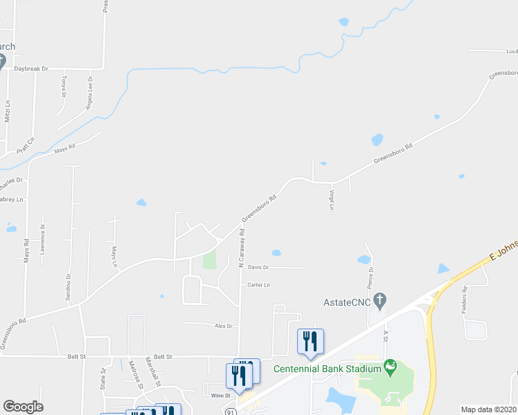 map of restaurants, bars, coffee shops, grocery stores, and more near 2397 Greensboro Road in Jonesboro