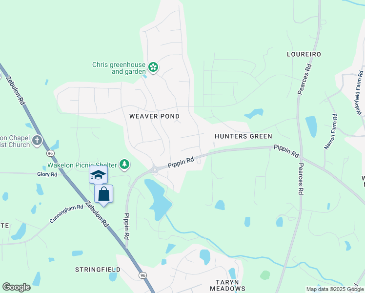 map of restaurants, bars, coffee shops, grocery stores, and more near 3218 Whispernut Lane in Zebulon