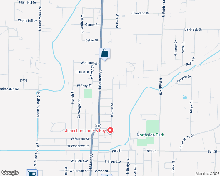 map of restaurants, bars, coffee shops, grocery stores, and more near 212 Pine Street in Jonesboro
