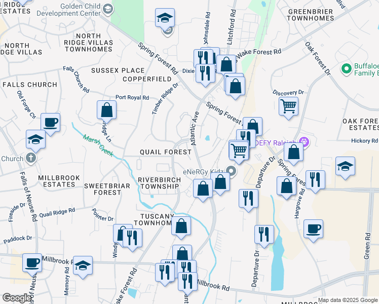 map of restaurants, bars, coffee shops, grocery stores, and more near 5709 Turtle Cove in Raleigh