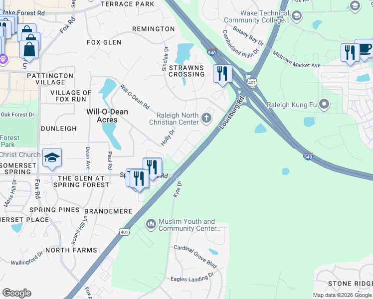 map of restaurants, bars, coffee shops, grocery stores, and more near 5721 Goodstone Drive in Raleigh