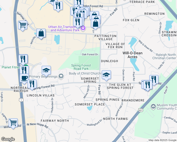 map of restaurants, bars, coffee shops, grocery stores, and more near 5609 Leonard Mill Road in Raleigh