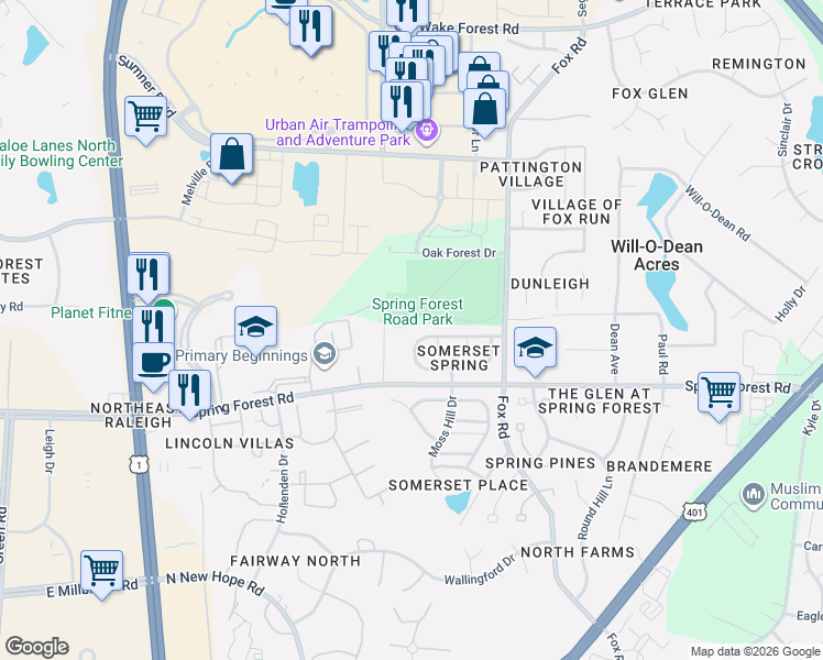 map of restaurants, bars, coffee shops, grocery stores, and more near 4200 Mardela Spring Drive in Raleigh