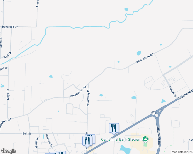 map of restaurants, bars, coffee shops, grocery stores, and more near Greensboro Road in Jonesboro