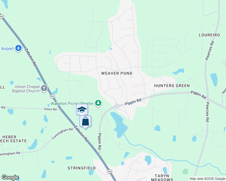 map of restaurants, bars, coffee shops, grocery stores, and more near 1708 Almond Willow Way in Zebulon