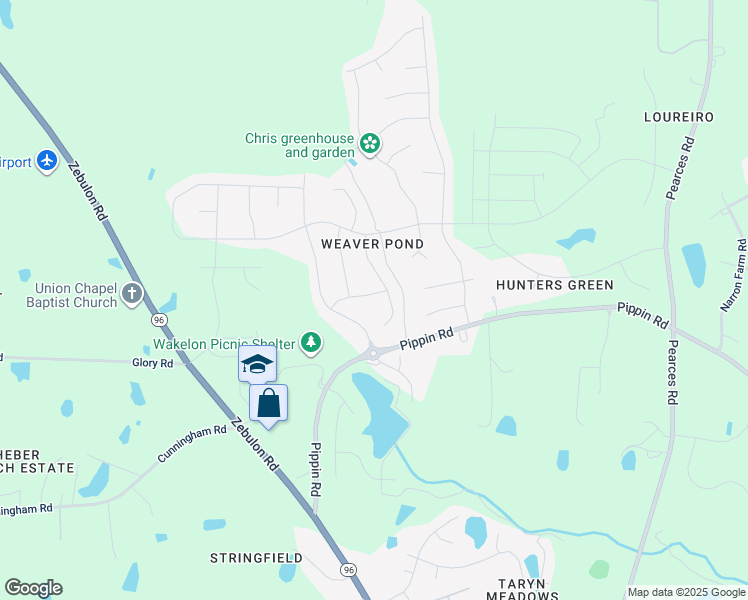 map of restaurants, bars, coffee shops, grocery stores, and more near 1714 Almond Willow Way in Zebulon