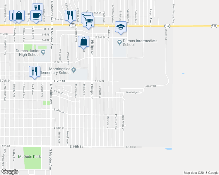 map of restaurants, bars, coffee shops, grocery stores, and more near 713 Melinda Lane in Dumas