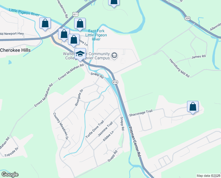 map of restaurants, bars, coffee shops, grocery stores, and more near 1733 Snapp Road in Sevierville
