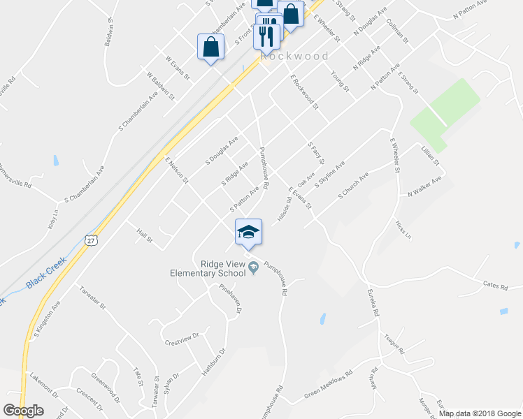 map of restaurants, bars, coffee shops, grocery stores, and more near 512 Pumphouse Road in Rockwood