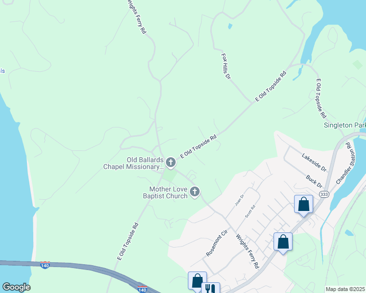 map of restaurants, bars, coffee shops, grocery stores, and more near 1895 East Old Topside Road in Louisville