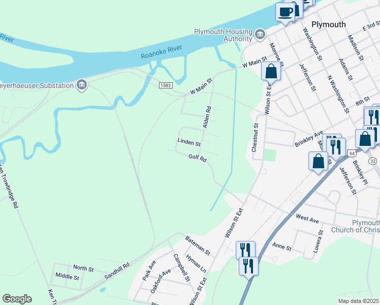 map of restaurants, bars, coffee shops, grocery stores, and more near 210 Golf Road in Plymouth
