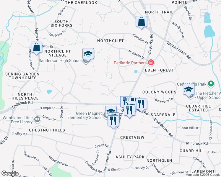 map of restaurants, bars, coffee shops, grocery stores, and more near 209 Loft Lane in Raleigh